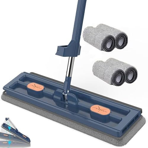2025 New Saker Plus Mop and Bucket Set, Large Self Wringing Flat Mop with 360° Rotation, 6 Washable Microfiber Pads for Tile, Hardwood, Windows & All Floors