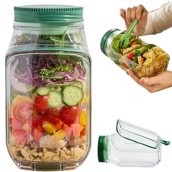 2025 New Salad Pod Side Open On The Go Container Lunch With Opening Jars Pods Pot Kitchen Saladpod Bottle Bowl Portable Lids Green Plastic Opens Lid Leakproof Design