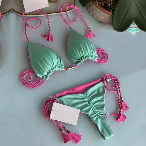 UJJHMRR Two-piece 2025 New Sexy Women Swimsuit Braiding rope Bikini Set Two-piece Triangle Swimwear Bathing Suit Brazilian Biquinis