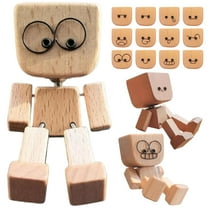 2025 New Shaking Wooden Man Figurine, Handmade Shaking Feet Wooden Car Dashboard Decorations with 12 PCS Magnetic Expressions, Creative Wood Desktop Decor (12PCS Magnetic Expressions)