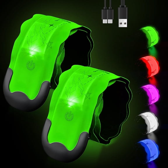 2025 New-Shaped Rechargeable LED Armband 2-Pack, High Visibility Reflective Running Gear for Night Safety, 5 Colors & 3 Modes Light Up Armbands for Night Walking, Cycling, Gift for Women Men