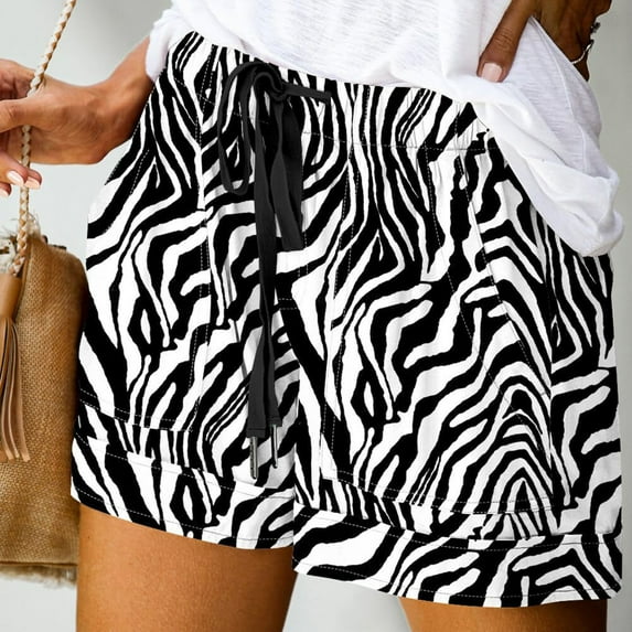 2025 New Shorts for Women Plus Size Trendy Leopard Shorts High Waisted Tie Front with Pocket Quick Drying Women Shorts Plus Black