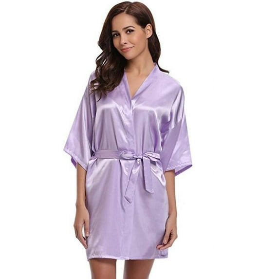 2025 New Silk Kimono Robe Bathrobe Women Silk Bridesmaid Robes Sexy Navy Blue Robes Satin Robe Ladies Dressing Gowns (lavender,L)