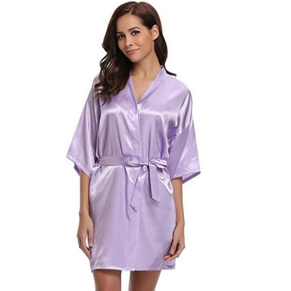 2025 New Silk Kimono Robe Bathrobe Women Silk Bridesmaid Robes Sexy Navy Blue Robes Satin Robe Ladies Dressing Gowns (lavender,XL)