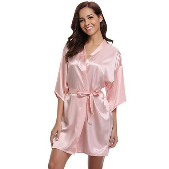 2025 New Silk Kimono Robe Bathrobe Women Silk Bridesmaid Robes Sexy Navy Blue Robes Satin Robe Ladies Dressing Gowns (pink,L)
