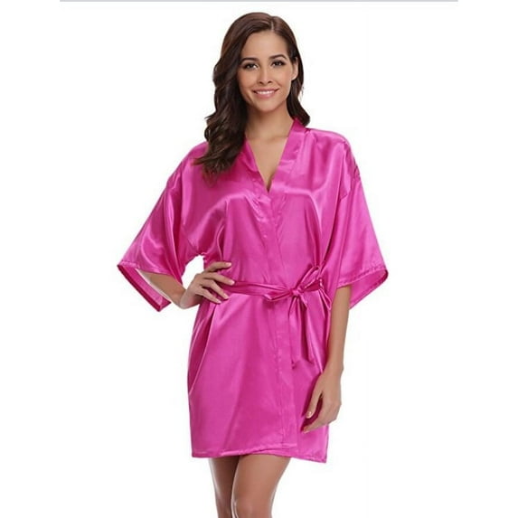 2025 New Silk Kimono Robe Bathrobe Women Silk Bridesmaid Robes Sexy Navy Blue Robes Satin Robe Ladies Dressing Gowns (rosered,S)
