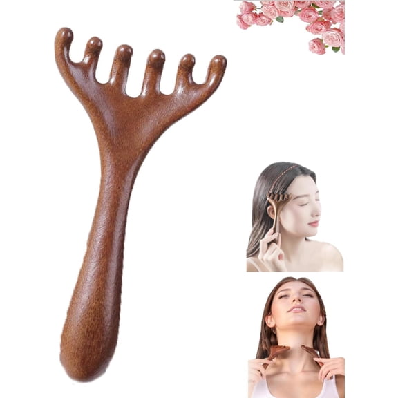 2025 New Six-Claw Meridian Massage Comb, Saludea Five Touch Comb, Wooden Head Meridian Pressure Brush for Face Eye Nose Jaw and Neck (A)