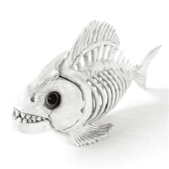 2025 New! Skeleton Fish Halloween Decor Model, Plastic Animal Carp Skull Fishes Bone Art Ornaments, for Home Room Bedroom