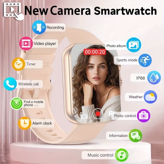2025 New Smartwatch with Built-in Camera | 1.91" HD Display | Audio/Video Recording | Wireless Calling | 100 Sports Modes | 512MB Storage | Zinc Alloy Case | iOS & Android Compatible