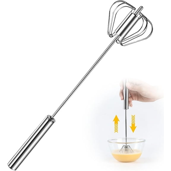 2025 New Stainless Steel Semi-Automatic Whisk, Wider Whisk Head Hand Push Rotary Whisk, Multi-Functional Hand Push Mixer, Hand Whisk Blender for Cooking Kitchen Home Egg Milk (Upgrade 3pcs)