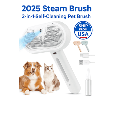 Steam Brush 3-in-1 Self-Cleaning Pet Brush for Pets, Green