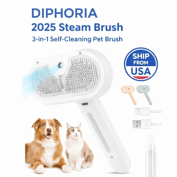 Steam Brush 3-in-1 Self-Cleaning Pet Brush for Pets, Green