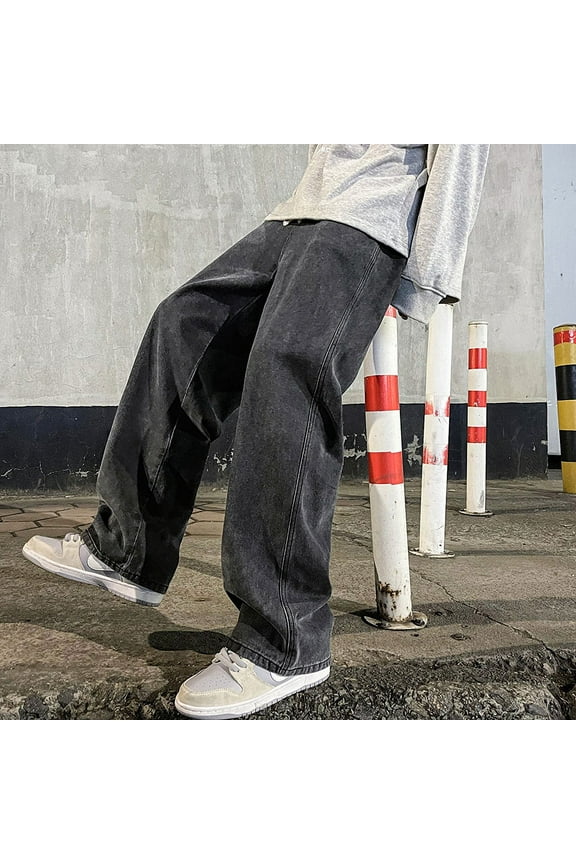 2025 New Streetwear Loose Jeans Men Korean Style Fashion Loose Straight Wide Leg Pants Men's Brand Clothing Black Light Blue