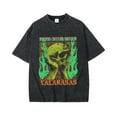 thumbnail image 1 of 2025 New Summer Old Skull Print Short-sleeved Men's Street Fashionable Washed T-shirt, 1 of 4