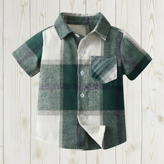 2025 New Summer Short Sleeve Shirts for Boys Trendy Lapels Plaid Boys T Shirts Skin-Friendly T-Shirts for Girls