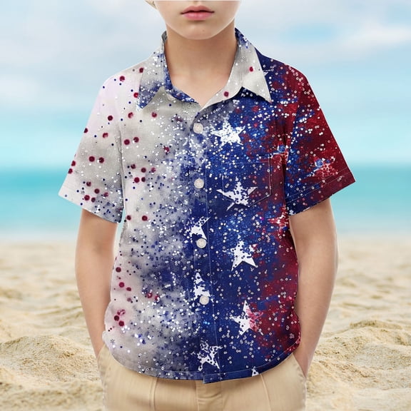 2025 New Summer Short Sleeve Shirts for Boys Trendy Lapels Print Boys T Shirts Skin-Friendly T-Shirts for Girls
