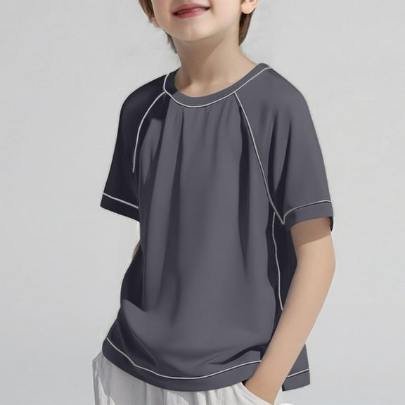 2025 New Summer Short Sleeve Tops Girls Cute Round Neck Print Boys T Shirts Lightweight Graphic Tees Girls