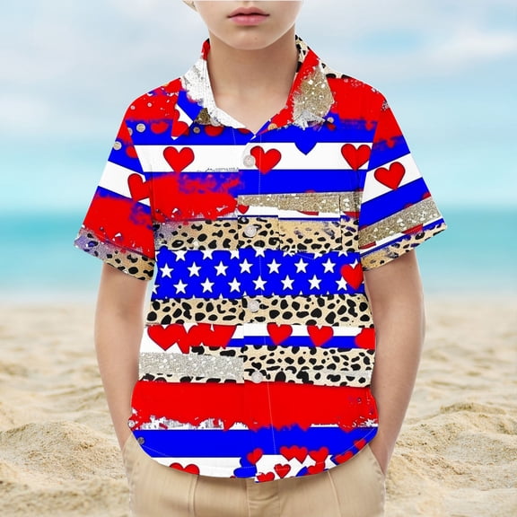 2025 New Summer Short Sleeve Tops Girls Toddler Kids Boys Girl Fashion Cute Independence Day Print Short Sleeves Casual Pocket Shirt Graphic Tees Girls