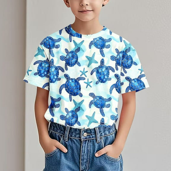 2025 New Summer Tops for Girls Fashion Round Neck Short Sleeved Print Boys T Shirts Soft Comfort Graphic Tees Boys