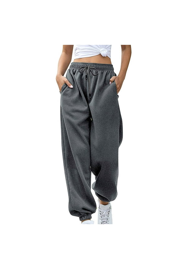 2025 New Sweatpants Women Baggy Sweatpants Women Baggy High Waisted Sweat Pants Fall Clothes Casual Joggers Y2K Aesthetic Warm Trousers with Pockets Sport Workout Active Joggers Dark Grey Xl