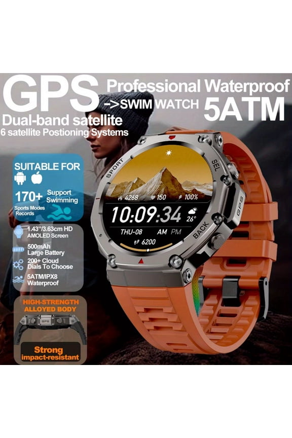 2025 New T-Rex 3 Black Tortoise 48mm GPS Sports Smartwatch - 5ATM Waterproof, Compass, Wireless Call, AI Voice, for iOS & Android, Unisex Gift