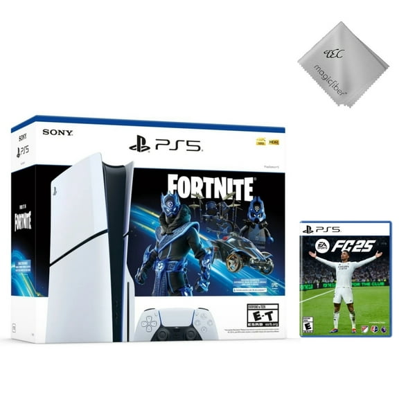 2025 New TEC PlayStation_5 Slim Disc Edition - Fortnite Cobalt + FC25 Bundle | 1TB SSD, 4K Gaming, DualSense | PS_5 Console with 2 Free Games