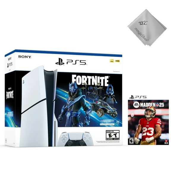 2025 New TEC PlayStation_5 Slim Disc Edition Bundle Fortnite Cobalt & Madden NFL 25 | 1TB SSD, 4K Gaming, 2 Free Games