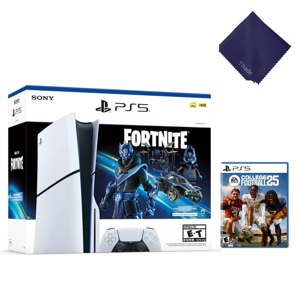 2025 New TTrade PS_5 Slim Disc Edition 1TB Console w/ Fortnite Cobalt Star Bundle + EA Sports College Football 25 - 4K UHD, DualSense Controller