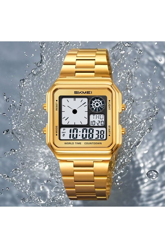 2025 New Tactical Square Digital Watch for Men | Multifunction Outdoor Chronograph with Stainless Steel Band, Dual Time, Date, Night Light for Hiking, Military Style