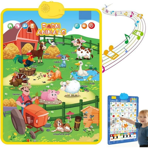 2025 New Talking Wall Chart for Kids – English & Spanish Learning Poster with Songs, ABCs, Numbers, Animal Words & Piano, Electronic Alphabet Wall Chart for Toddler 1-6 Year Old