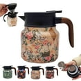 thumbnail image 1 of 2025 New Tea Pot, Stainless Steel Thermal Coffee Carafe with Wooden Hand, Vintage Floral Pattern Tea Thermos, 800ml Thermal Coffee Carafe for Cold Hot Drinks, 1 of 6