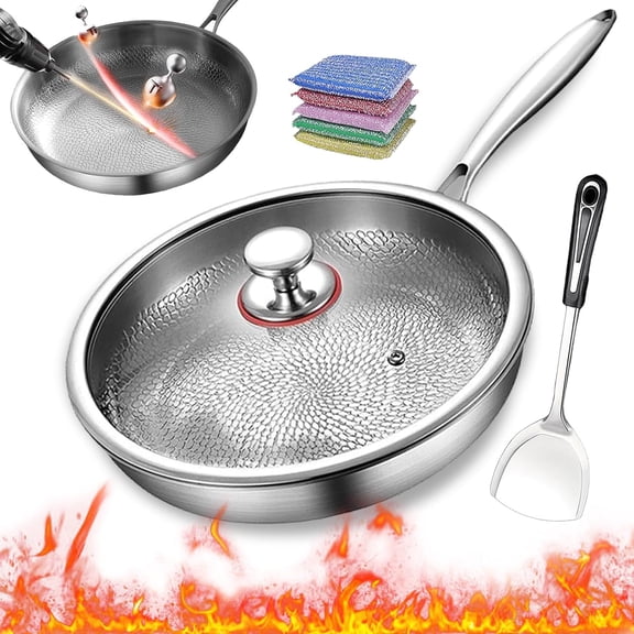 2025 New  Titanium Pan, Pure Titanium Pro Frying Pan with Lid, Hammered Non Stick Fry Pan - Fast & Even Heating, Oven-Safe Up to 750°F, Dishwasher Safe, for Every Cooktop (With Lid,9.44in)