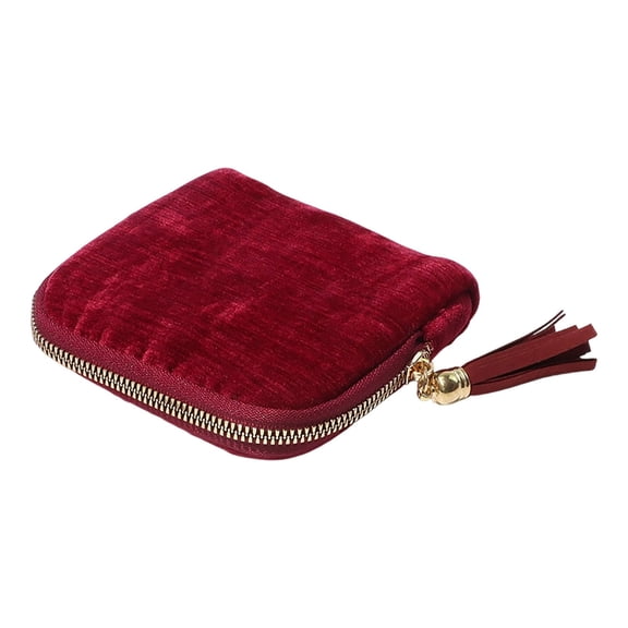 2025 New Travel Jewelry Case – Portable Organizer for Rings,Bracelets,& Bangles with Tassel Zipper,Elegant Jewelry Roll for Journey,Crystal Jewelry Storage Pouch,Mini,maroon,5.31"x4.72"