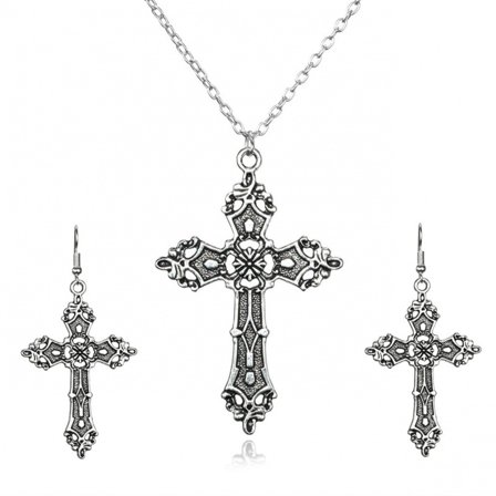 2025 New Trendy Cross Pendant Drop Earrings For Women Baroque Fashion Vintage Dangle Goth Necklace Religious Jewelry Gift
