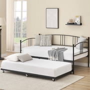 2025 New Twin Daybed with Trundle Bed Twin, Metal Sofa Bed Frame with Steel Slat Support for Living Room, Bedroom and Guest Room
