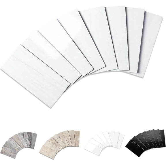 2025 New Upgrade Peel and Stick backsplash 3 x 6 Inches 3D PVC Composite Wall Tile Stick on Backsplash Tile for Kitchen Bathroom (Polished Marble White Grey, 100 Pieces)