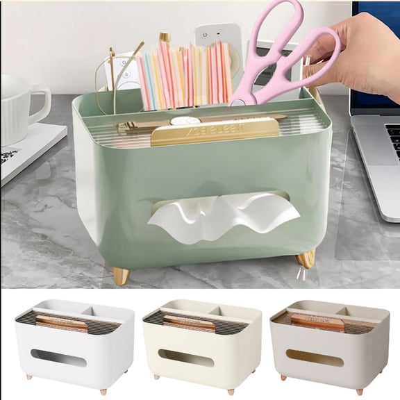 2025 New Upgrade Tissue Box Cover with Organizer, Home Living Room Plastic Tissue Box Holder Remote Control Holder Organizing And Storing Box High-end Dining Clearance