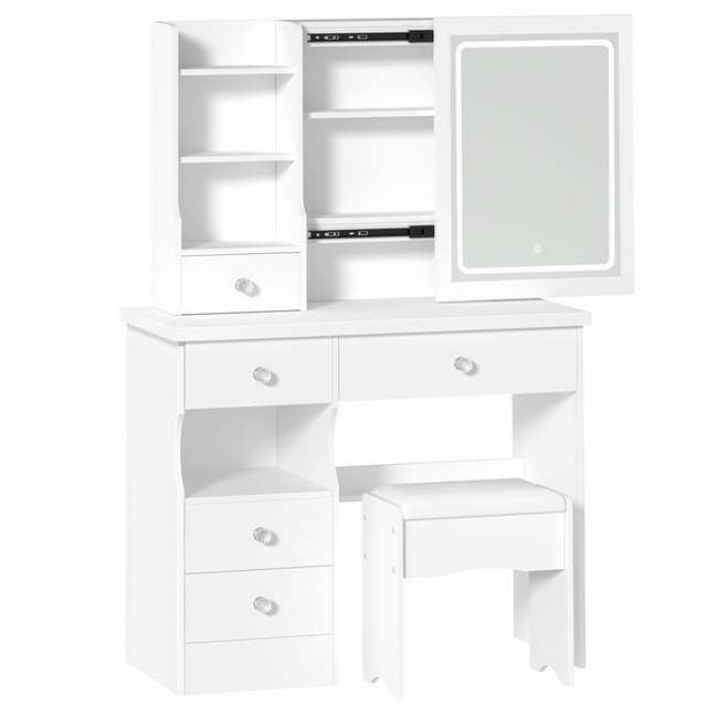 2025 New Vanity Makeup Mirror Desk with Stool,Makeup Vanity Set with 5