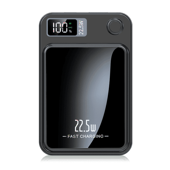 10000mAh Magnetic Wireless Power Bank,22.5W Fast Charging Portable Charger with LED Digital Display Compatible with Wireless and Wired Charging,USB -C Battery Pack for Quick Charging, Black