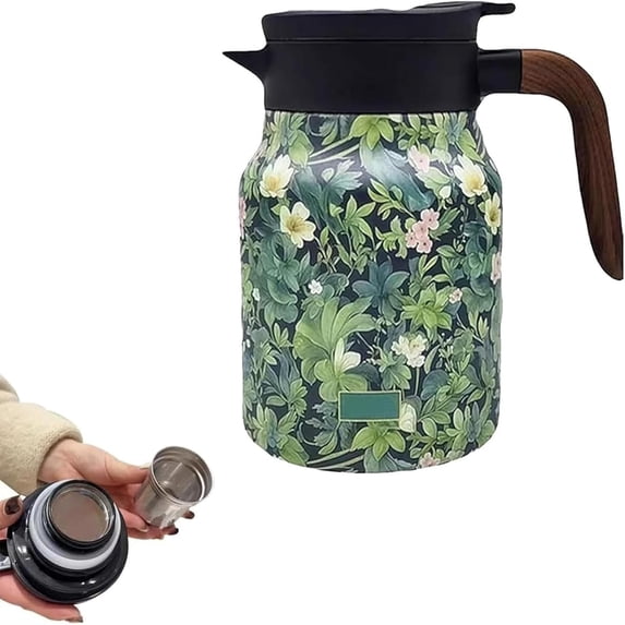 2025 New Vintage Floral Pattern Tea Thermos,Vintage Teapot with Infuser, Floral Pattern Tea Pot, Insulated Teapot with Lid, Stainless Steel Thermal Carafe Detachable HotCoffeePot  peshoriadam tea pot