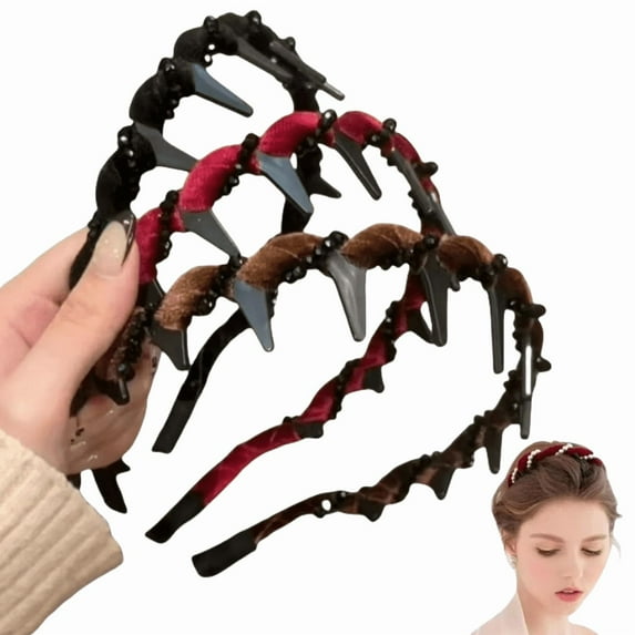 2025 New Vintage High Cranium Artificial Pearl Hairband 3 Pack , Elegant Braided Pearls Headbands with Teeth, Anti-slip Decorative Hair Bands Fashion Hair Accessories for Women