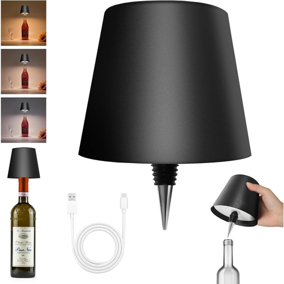 2025 New Wireless Bottle Lamp - LED Bottle Lights for Liquor & Wine Bottles, Cordless Lampshade, Whiskey Bottle Top Light, Bottle Stopper Night Light Kit, Rechargeable 3-Tone Touch-Dimmable