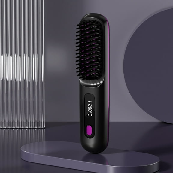 2025 New Wireless Ceramic Heated Hair Brush with LCD Screen - USB Rechargeable Portable Straightening and Curling Comb for Effortless Styling