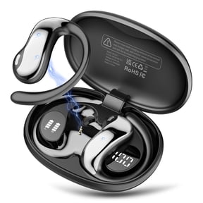 Open Ear Earbuds, Bluetooth 6.0 Wireless Earbuds with Ear Hooks, 64Hrs Playtime Bluetooth Headphones, HD Stereo Bass Over Ear Earphones, IP8 Waterproof Ear Buds for Workout/Running, Black