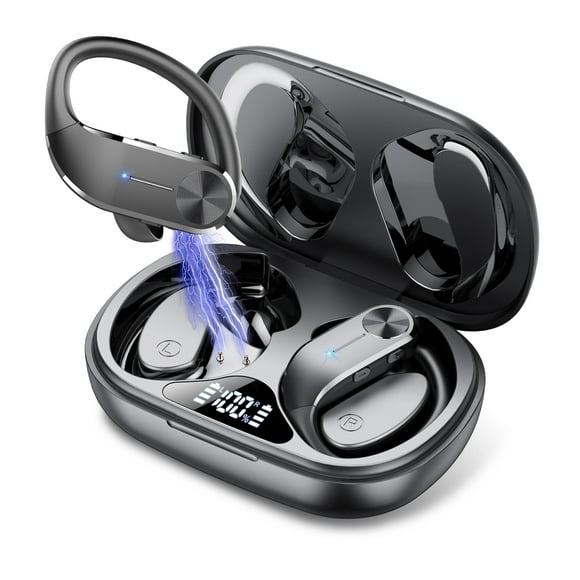 2025 New Wireless Earbuds Bluetooth Earhooks Sport,Bluetooth 5.3 Earphones 58H Playtime IP8 Waterproof Powerful Bass over ear Headphones with LED Display USB C for Gym/Running,for Gift Black