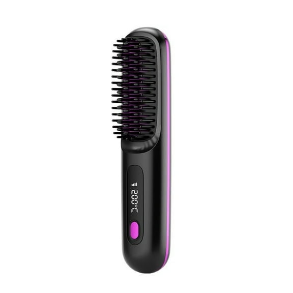 2025 New Wireless Ionic Hair Straightener Brush - 2-in-1 Straighten & Curl Damage-Free Styling
