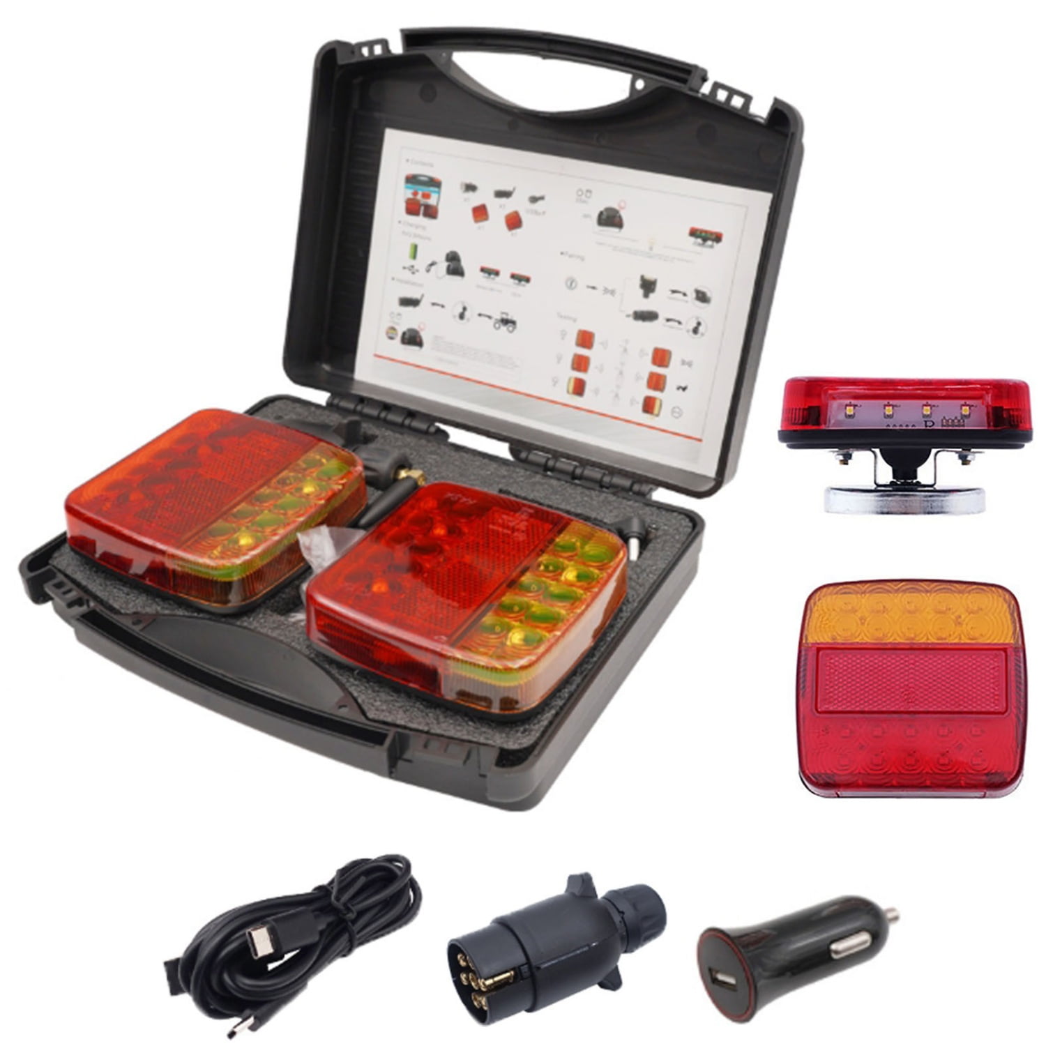 2025 New Wireless Trailer Lights Magnetic,Wireless Trailer Lights,LED Magnetic Wireless Tail Lights for Trailer,Rechargeable Towing Light Kit with Powerful Suction Base for Vehicle, Trucks
