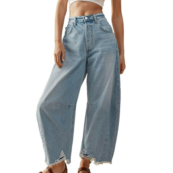 2025 New Women Baggy Designer Pants for Women Wide Leg Jeans Barrel Wide Leg Pants for Women High Waist Boyfriend Cropped Hem