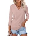 thumbnail image 1 of 2025 New Women V Neck Shirt Solid Color Fashion Basic Comfort Long Sleeve Tee Top Blouse Womens Long Sleeve Tops, 1 of 19
