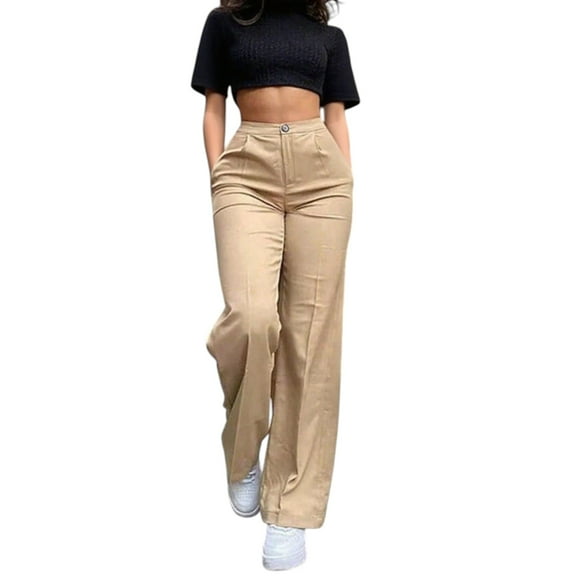 Women’s Beige High‑Waisted Wide‑Leg Pants – Office to Streetwear, Summer Sports‑Casual Trousers